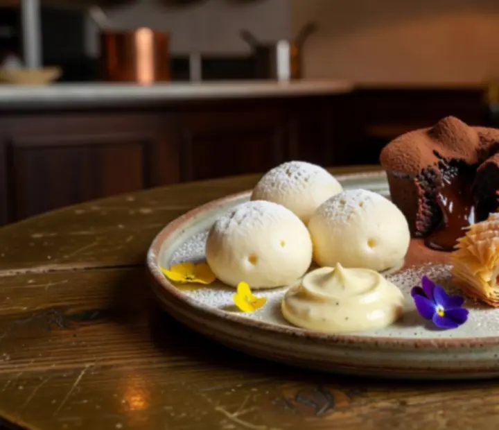 Esztétikusan tálalt desszertek egy urban brasserie környezetben
