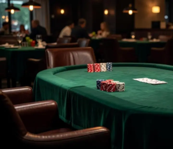 Prémium poker asztal plüss székekkel, minőségi zöld kártyafelülettel és klasszikus zseton készlettel